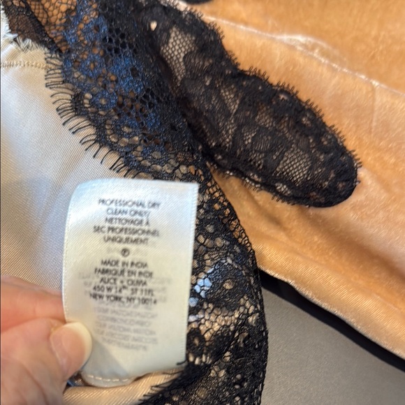 Alice + Olivia tan velvet and black lace Asymmetrical Bell Sleeve Blouse - Picture 10 of 10